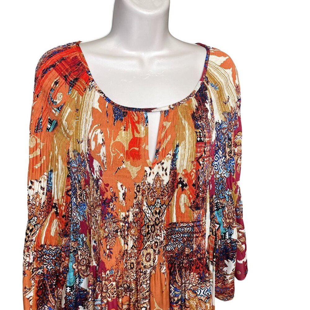 Avenue Womens Keyhole Blouse Smock Bodice Boho Peasant Sleeves Plus Size 26 c - Picture 2 of 12